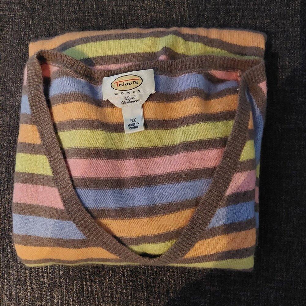 Talbots Cashmere Stripe Sweater 3X Womens V Neck
